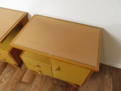Pamono Vintage Bedside Tables with Drawers and Glass Top, 1950s, Set of 2 Clearance
