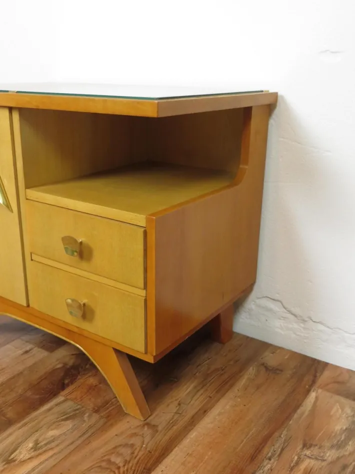 Pamono Vintage Bedside Tables with Drawers and Glass Top, 1950s, Set of 2 Clearance
