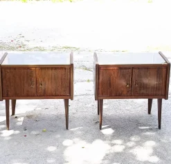 Pamono Vintage Bedside Tables with Glass Tops, Set of 2