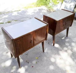 Pamono Vintage Bedside Tables with Glass Tops, Set of 2