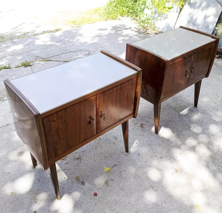 Pamono Vintage Bedside Tables with Glass Tops, Set of 2