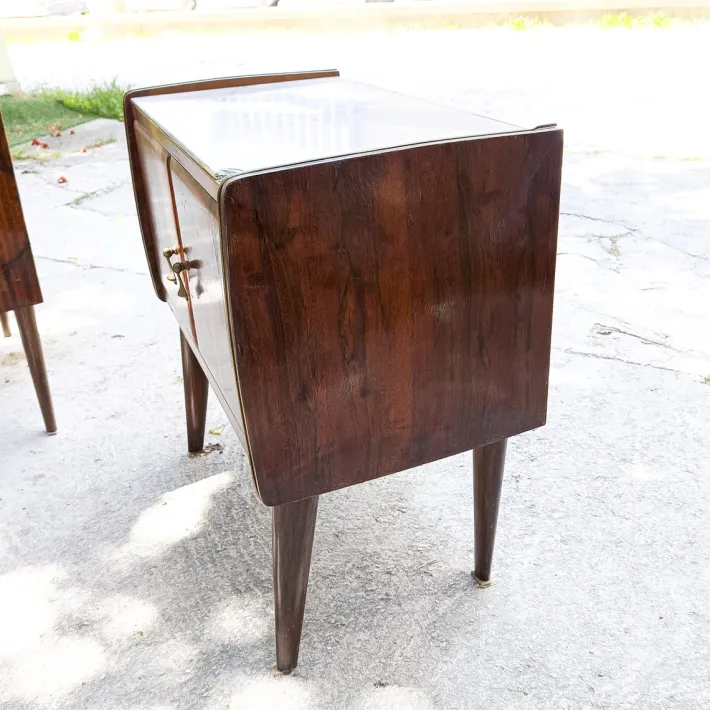 Pamono Vintage Bedside Tables with Glass Tops, Set of 2