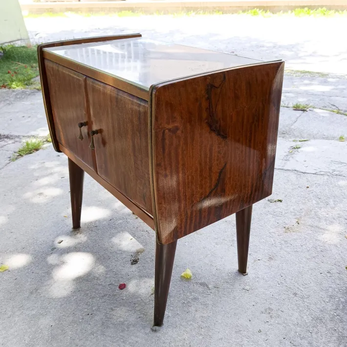 Pamono Vintage Bedside Tables with Glass Tops, Set of 2