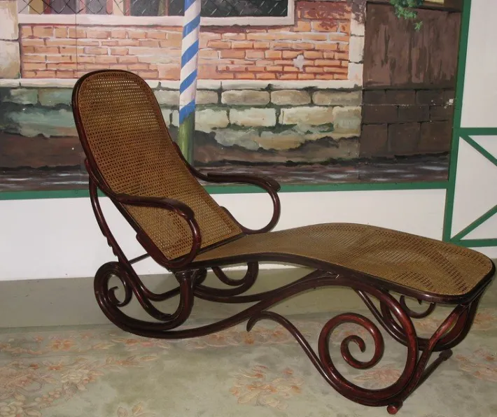 Pamono Vintage Beech, Mahogany, and Cane Chaise Lounge from Thonet Sale