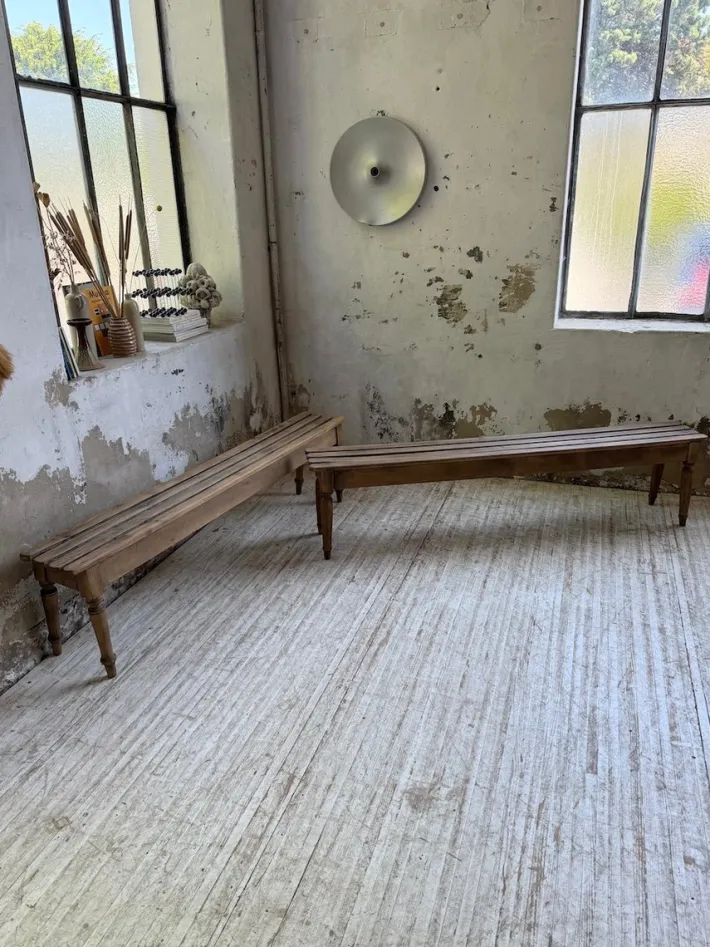 Pamono Vintage Benches with Oak and Beech Slats, 1950, Set of 2