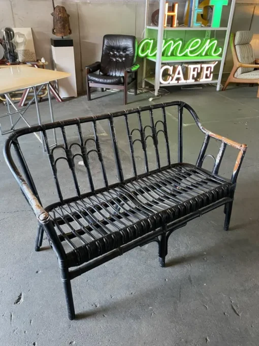 Pamono Vintage Black-Painted Rattan Bench Online