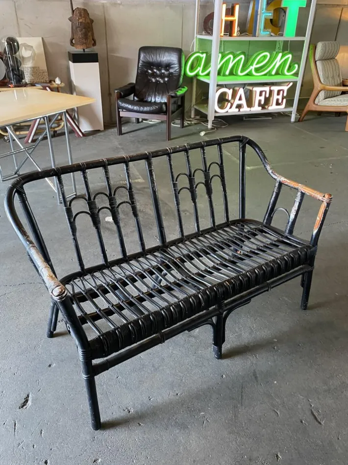 Pamono Vintage Black-Painted Rattan Bench Online