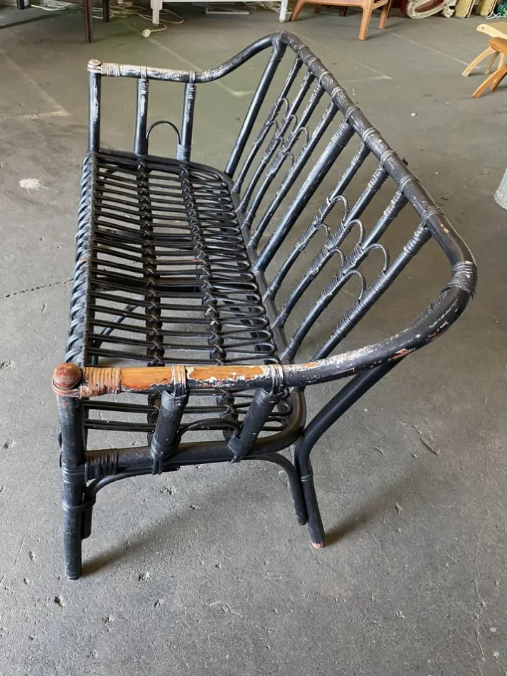 Pamono Vintage Black-Painted Rattan Bench Online
