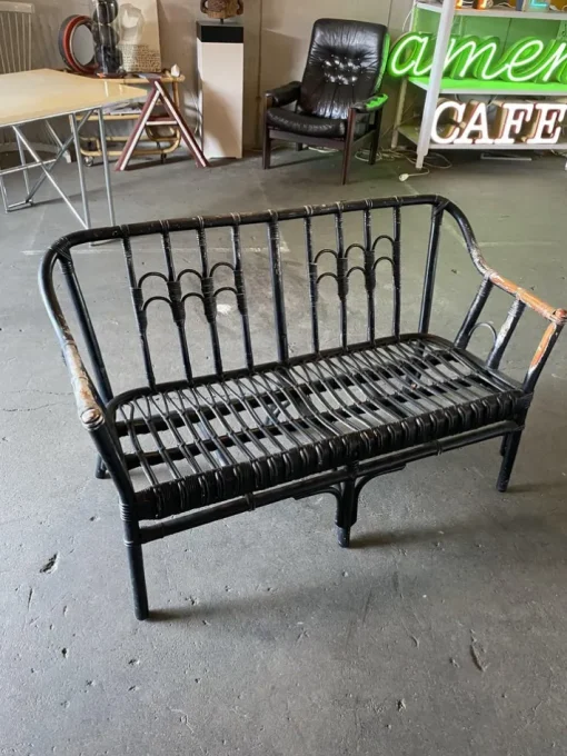 Pamono Vintage Black-Painted Rattan Bench Online