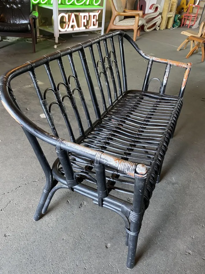 Pamono Vintage Black-Painted Rattan Bench Online