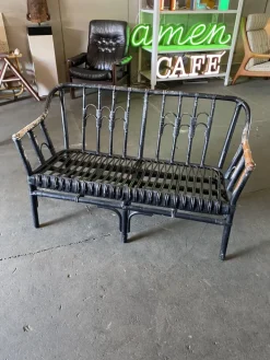 Pamono Vintage Black-Painted Rattan Bench Online