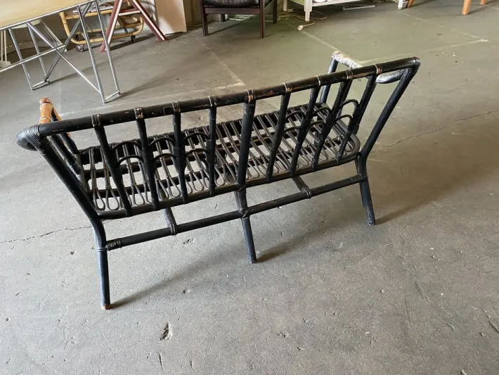 Pamono Vintage Black-Painted Rattan Bench Online