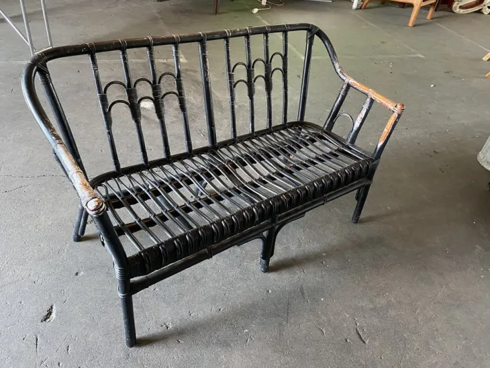 Pamono Vintage Black-Painted Rattan Bench Online