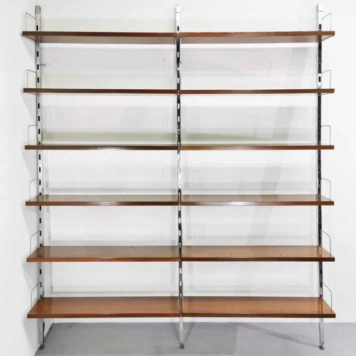 Pamono Vintage Bookcase in Steel and Walnut from Mim Roma, 1970s, Set of 2 Online