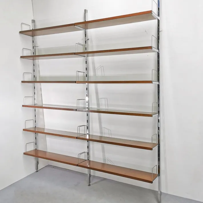 Pamono Vintage Bookcase in Steel and Walnut from Mim Roma, 1970s, Set of 2 Online