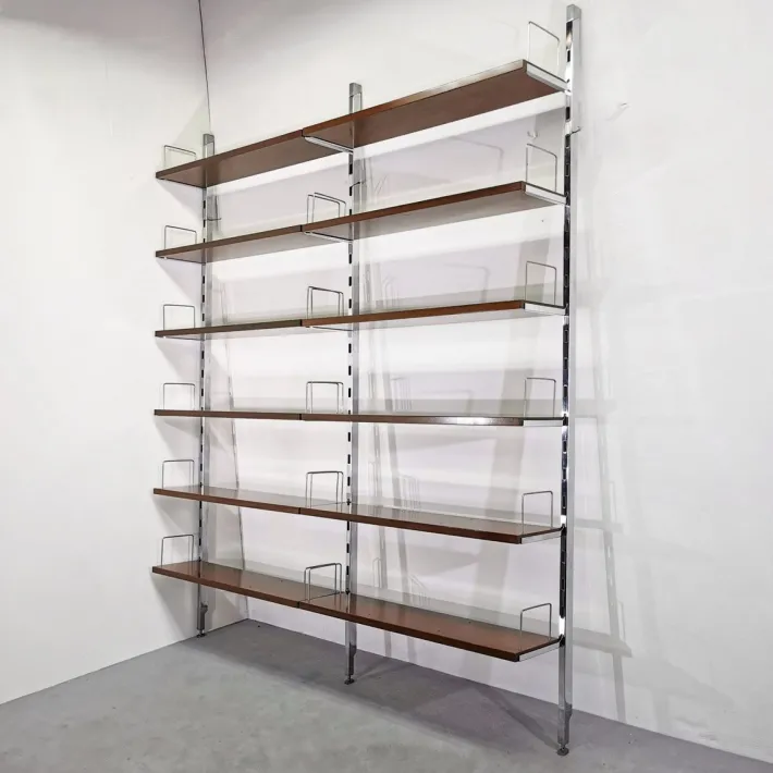 Pamono Vintage Bookcase in Steel and Walnut from Mim Roma, 1970s, Set of 2 Online