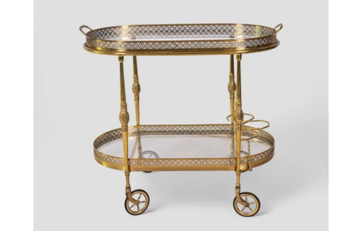 Pamono Vintage Brass and Glass Bar Cart, 1950s Clearance