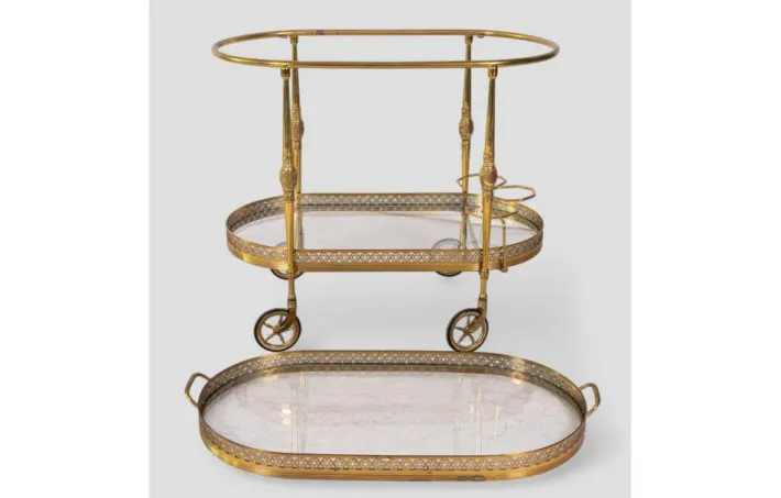 Pamono Vintage Brass and Glass Bar Cart, 1950s Clearance