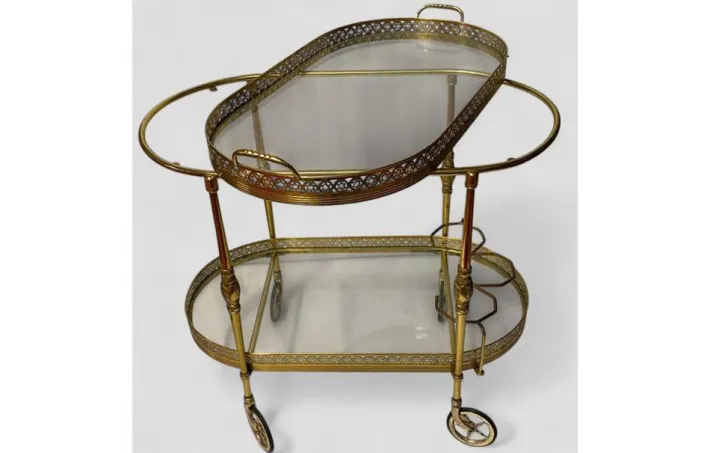 Pamono Vintage Brass and Glass Bar Cart, 1950s Clearance