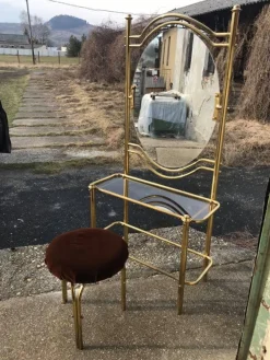Pamono Vintage Brass Dressing Table & Stool, 1950s, Set of 2 Clearance