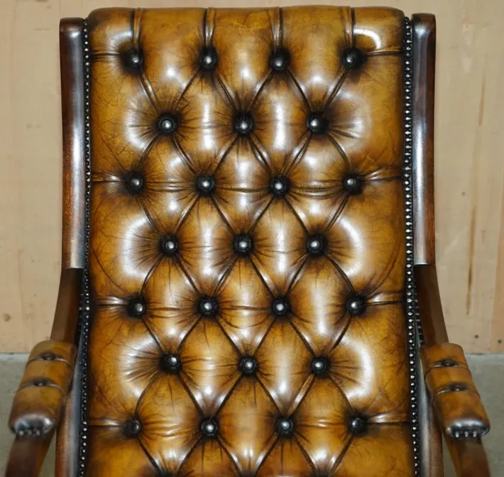 Pamono Vintage Brown Leather Chesterfield Rocking Armchair