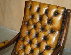 Pamono Vintage Brown Leather Chesterfield Rocking Armchair