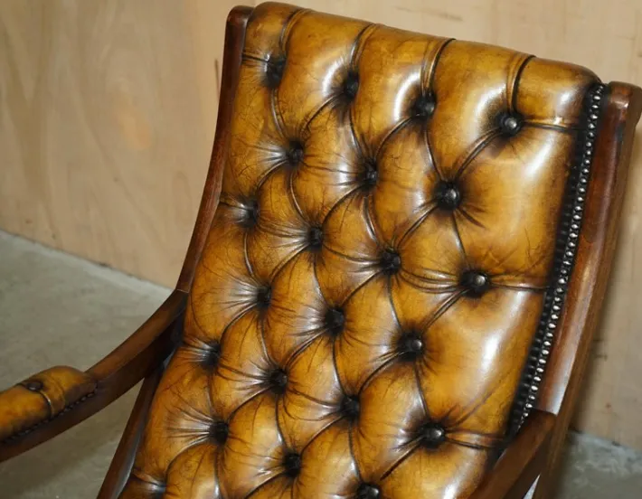 Pamono Vintage Brown Leather Chesterfield Rocking Armchair