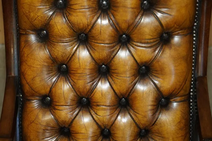 Pamono Vintage Brown Leather Chesterfield Rocking Armchair