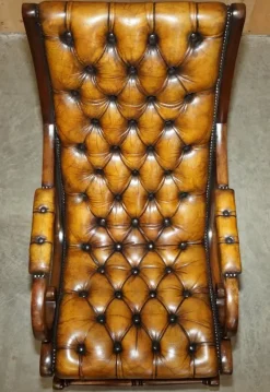 Pamono Vintage Brown Leather Chesterfield Rocking Armchair