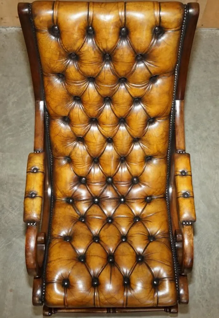 Pamono Vintage Brown Leather Chesterfield Rocking Armchair