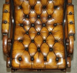 Pamono Vintage Brown Leather Chesterfield Rocking Armchair