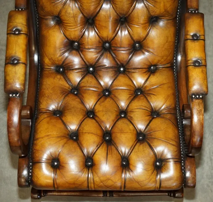 Pamono Vintage Brown Leather Chesterfield Rocking Armchair