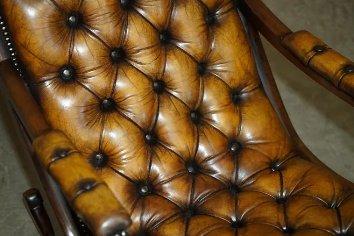 Pamono Vintage Brown Leather Chesterfield Rocking Armchair