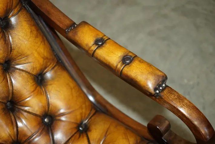 Pamono Vintage Brown Leather Chesterfield Rocking Armchair