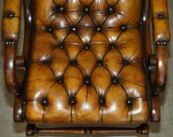 Pamono Vintage Brown Leather Chesterfield Rocking Armchair