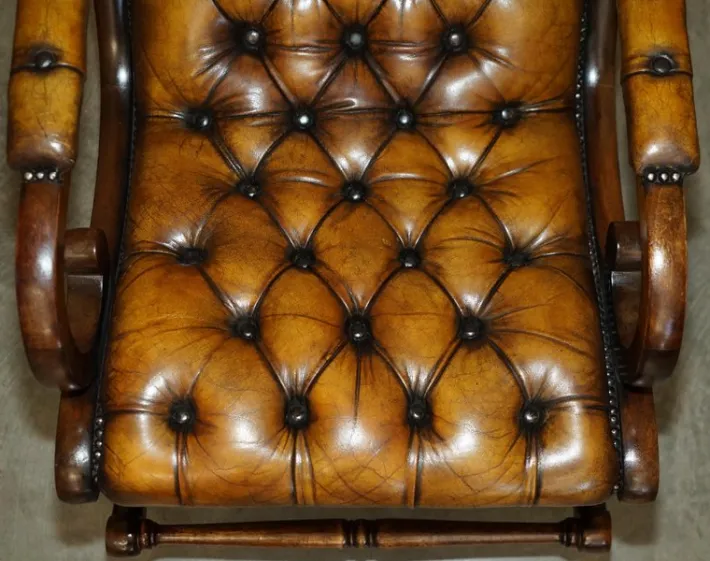 Pamono Vintage Brown Leather Chesterfield Rocking Armchair