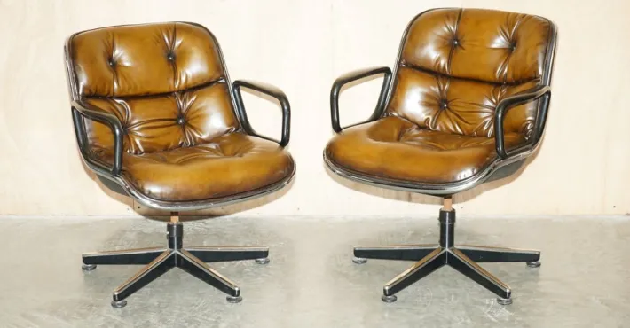 Pamono Vintage Brown Leather Office Chairs attributed to Charles for Pollock Best