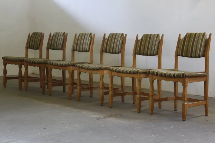 Pamono Vintage Brutalist Oak Dining Chairs by Henning Kjærnulf, 1960s, Set of 6 Online