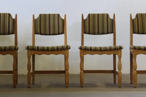 Pamono Vintage Brutalist Oak Dining Chairs by Henning Kjærnulf, 1960s, Set of 6 Online