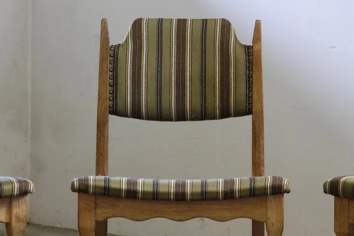 Pamono Vintage Brutalist Oak Dining Chairs by Henning Kjærnulf, 1960s, Set of 6 Online