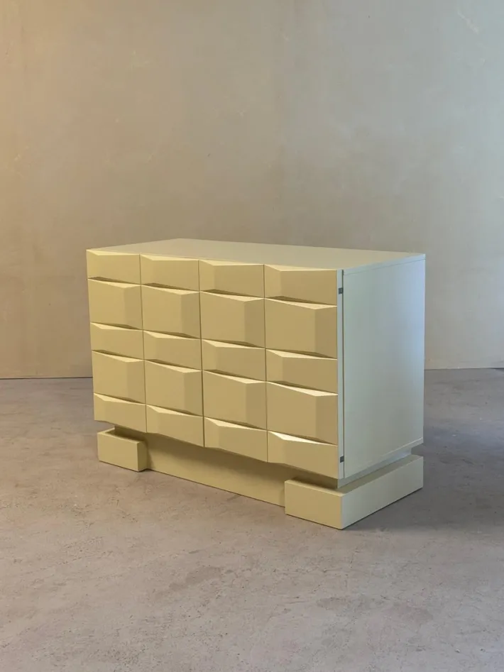 Pamono Vintage Brutalist Sideboard Cabinet with Graphic Panelled Doors, 1970s Discount