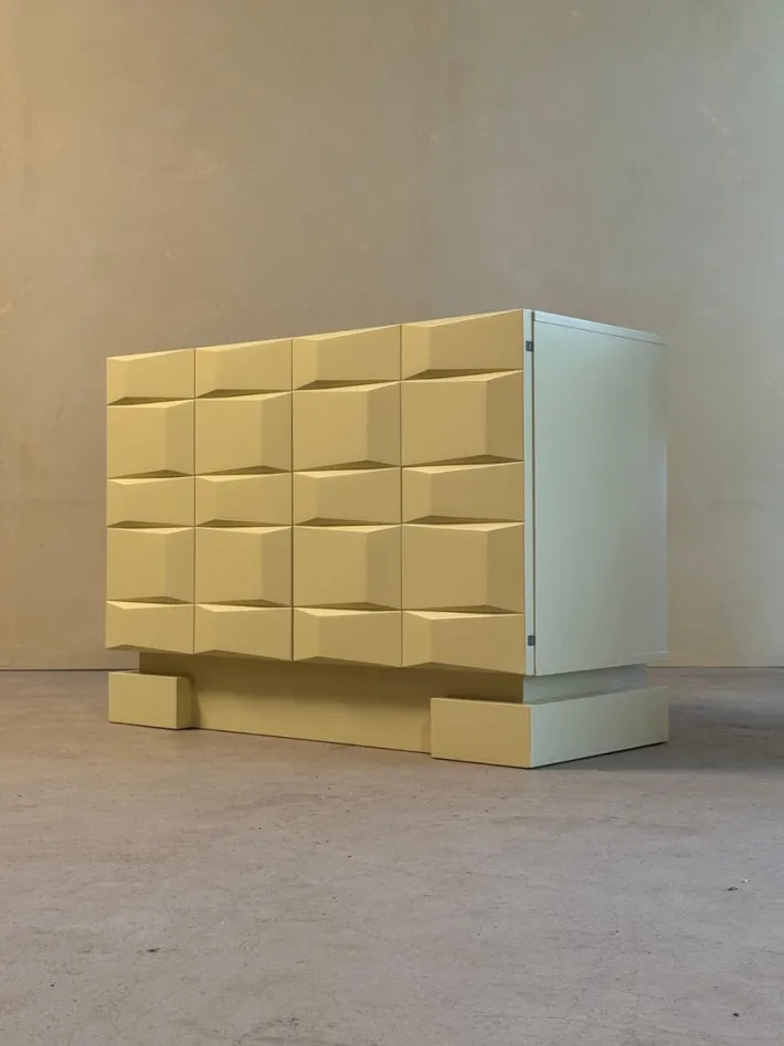 Pamono Vintage Brutalist Sideboard Cabinet with Graphic Panelled Doors, 1970s Discount