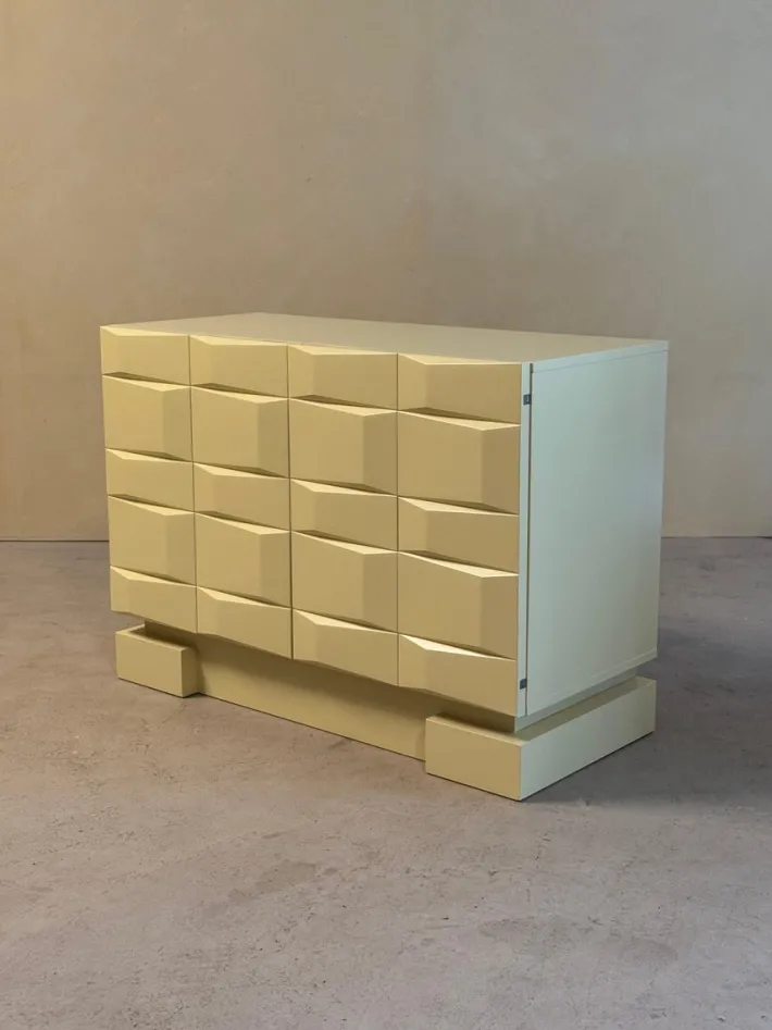 Pamono Vintage Brutalist Sideboard Cabinet with Graphic Panelled Doors, 1970s Discount