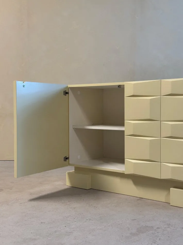 Pamono Vintage Brutalist Sideboard Cabinet with Graphic Panelled Doors, 1970s Discount