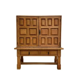 Pamono Vintage Brutalist Style Spanish Oak Cabinet, 1970s