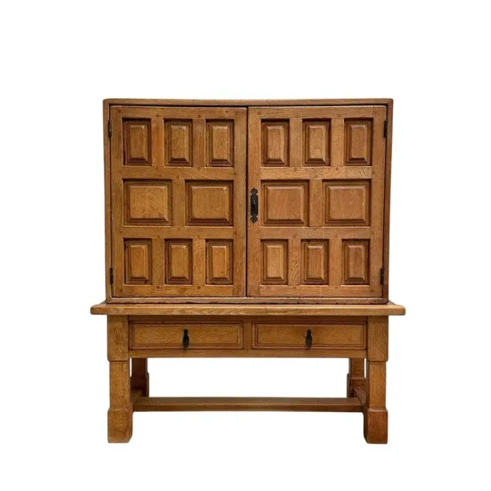 Pamono Vintage Brutalist Style Spanish Oak Cabinet, 1970s