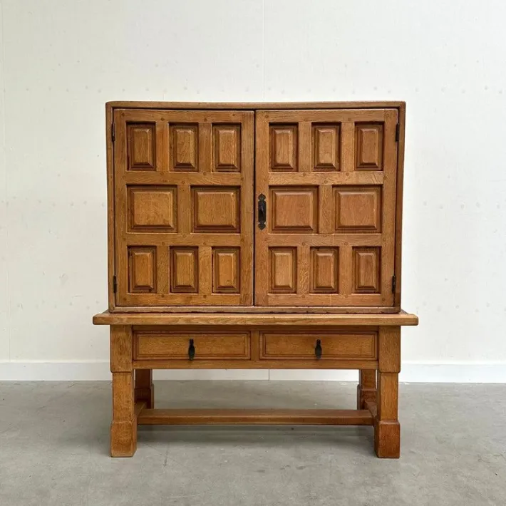 Pamono Vintage Brutalist Style Spanish Oak Cabinet, 1970s