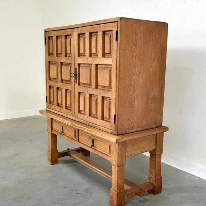 Pamono Vintage Brutalist Style Spanish Oak Cabinet, 1970s