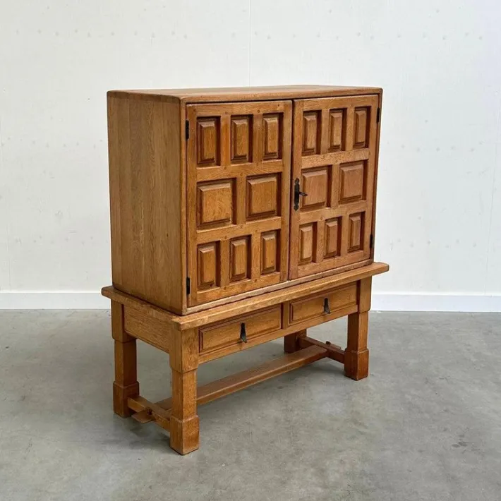 Pamono Vintage Brutalist Style Spanish Oak Cabinet, 1970s