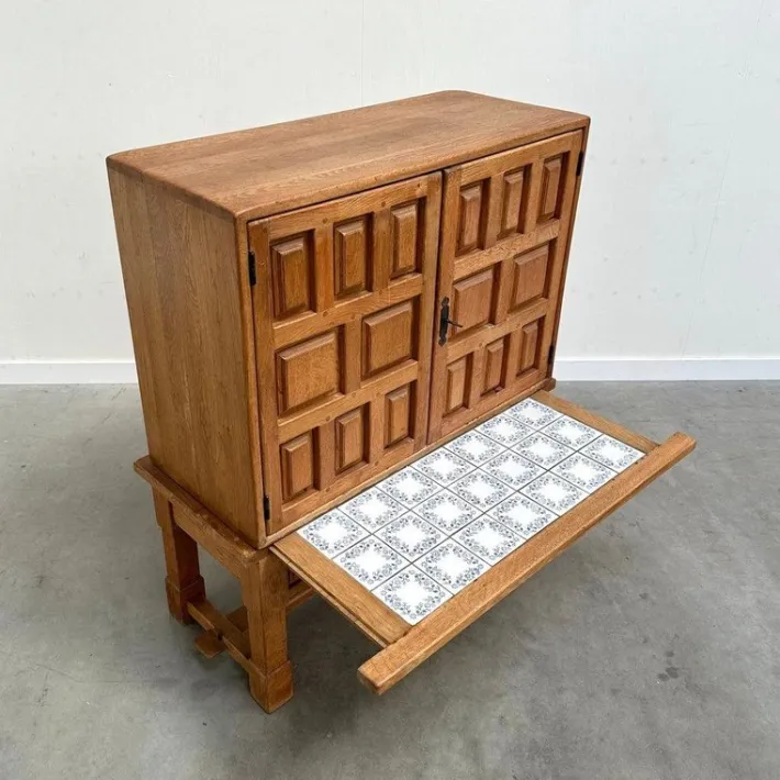 Pamono Vintage Brutalist Style Spanish Oak Cabinet, 1970s
